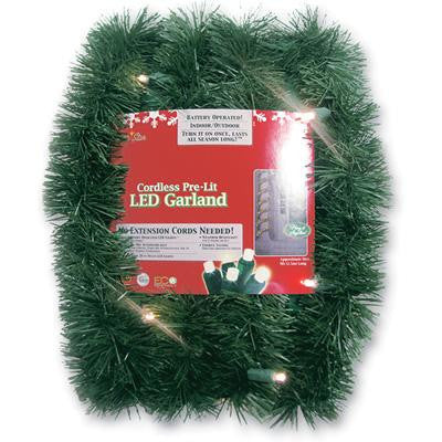 18' Pre-Lit Battery Operated Green Pine Artificial Christmas Garland - Warm White LED Lights