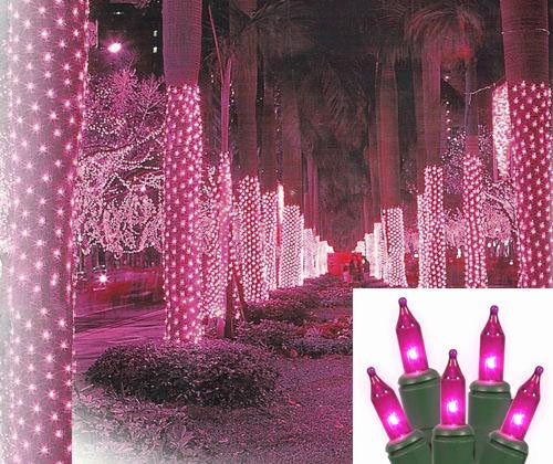 2' x 8' Pink LED Net Style Tree Trunk Wrap Christmas Lights - Green Wire