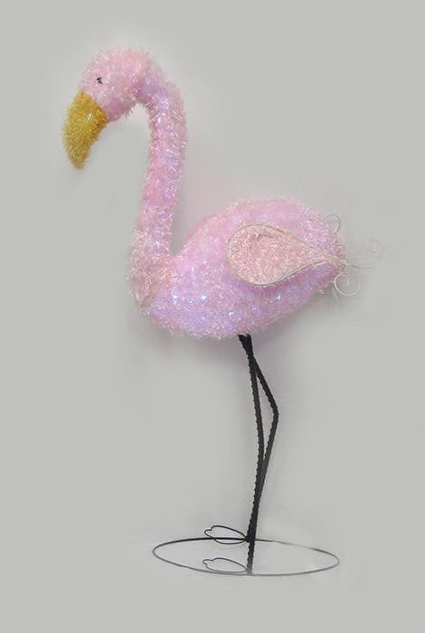 42" Pre-Lit LED Outdoor Chenille Pink Flamingo Summer Patio Yard Art Decoration