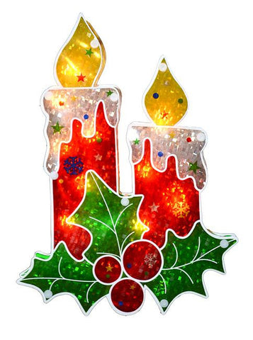 12" Lighted Holographic Berry Candle Christmas Window Silhouette Decoration