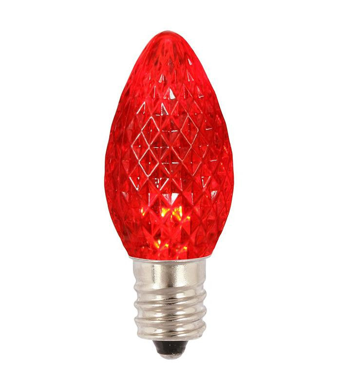 Club Pack of 25 Faceted Transparent Red LED C7 Christmas Replacement Bulbs