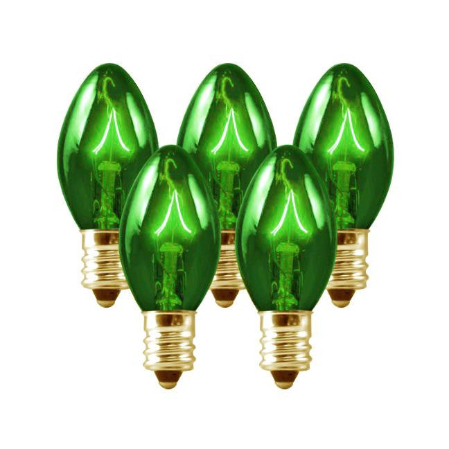 Pack of 4 Transparent Green C7 Christmas Replacement Bulbs