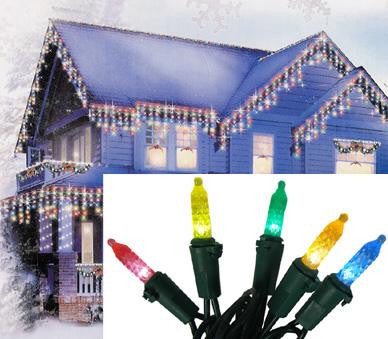 Set of 70 Multi-Color LED M5 Icicle Christmas Lights - Green Wire