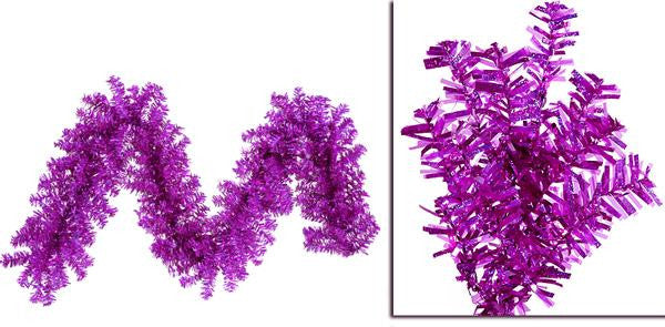 9' x 14" Pre-Lit Fuschia Wide Cut Laser Tinsel Christmas Garland - Pink Lights