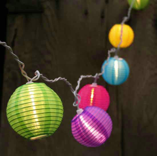 Set of 10 Bright and Colorful Round Chinese Lantern Patio Lights - White Wire