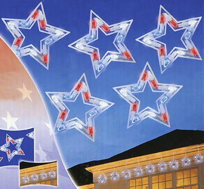 Set of 5 LED Red, White and Blue Patriotic Star Christmas Lights - White Wire