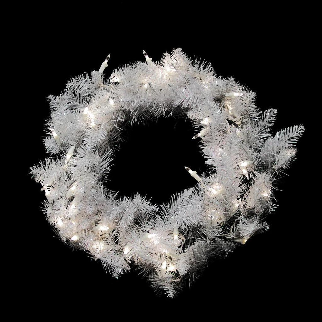 24" Pre-Lit Sparkle White Spruce Artificial Christmas Wreath - Pure White LED Lights