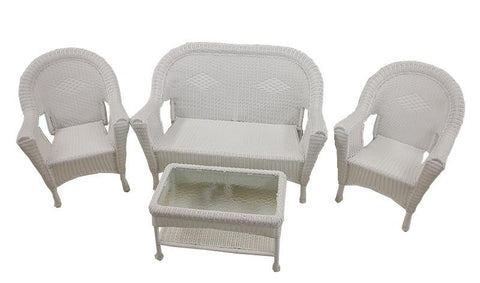 4-Piece White Resin Wicker Patio Furniture Set-  2 Chairs, Loveseat & Table