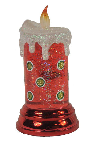 7.5" LED Lighted Red Shimmering Polka Dot Candle Christmas Table Top Glitterdome