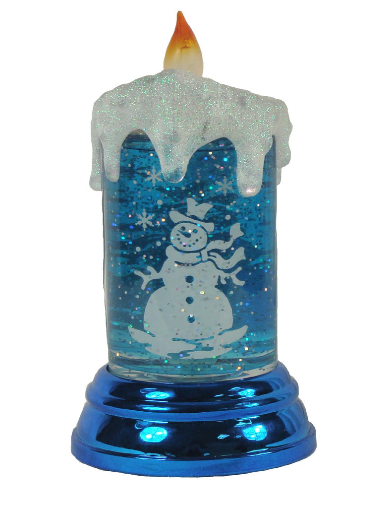 7.5" LED Lighted Blue Shimmering Snowman Candle Christmas Table Top Glitterdome