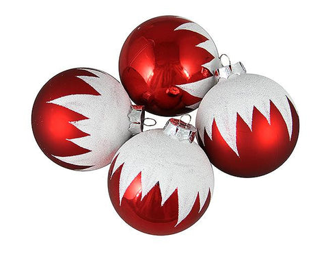 4ct Snow-capped Red Shatterproof Christmas Ball Ornaments 3" (75mm)