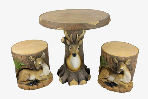 3-Piece Deer and Fawn in Tree Table & Chair Novelty Garden Patio Furniture Set