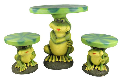 3-Piece Frog with Lily Pad Table & Chair Novelty Garden Patio Furniture Set