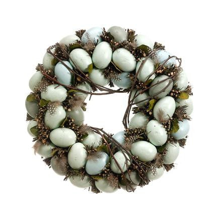 12" Green and Blue Robins Nest Egg Feathered Spring Artificial Wreath with Twigs