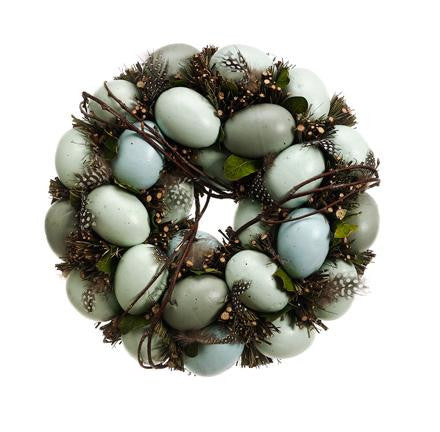 9" Green and Blue Robins Nest Egg Feathered Spring Wreath with Twigs