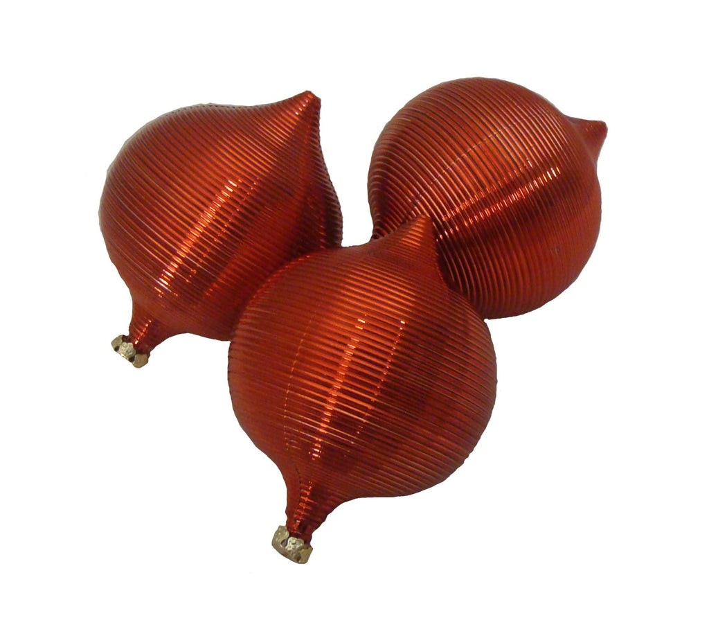 3ct Red Hottie Ribbed Shatterproof Onion Christmas Ornaments 3" (75mm)