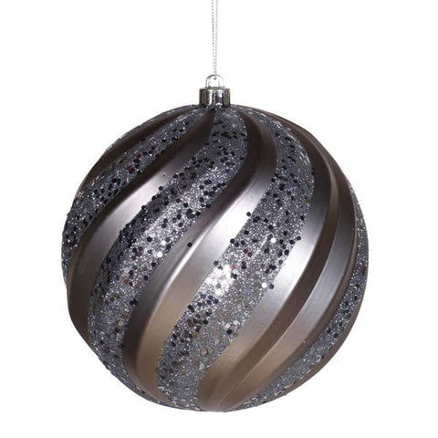 Pewter Matte and Glitter Swirl Shatterproof Christmas Ball Ornament 6" (150mm)