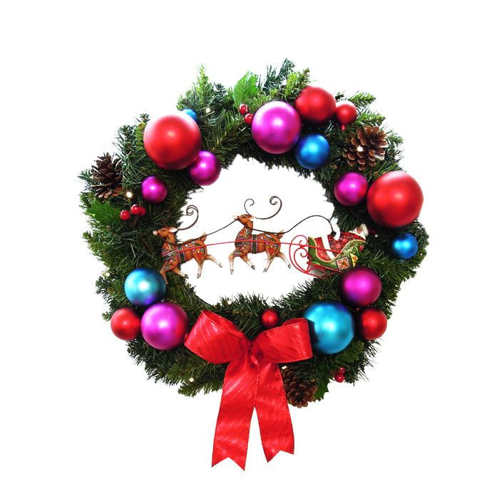 24" Pre-Decorated B-O LED Lighted Christmas Wreath with Santa's Sleigh - Clear