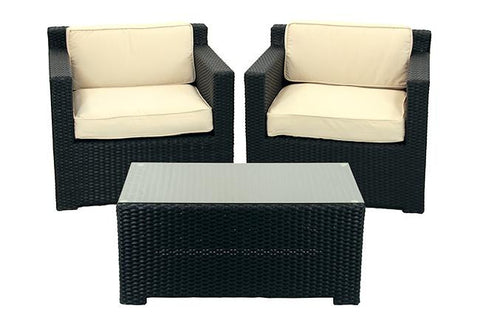 3-Piece Black Resin Wicker Outdoor Patio Furniture Set - Beige Cushions