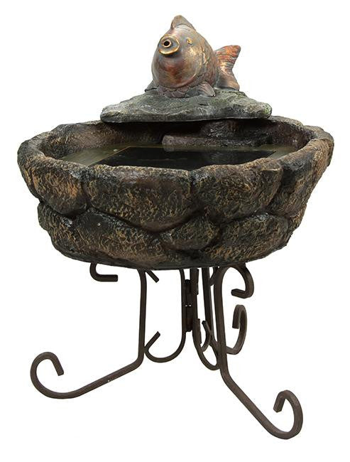 18" Solar Powered Bronze Tone Fish Outdoor Garden Water Fountain