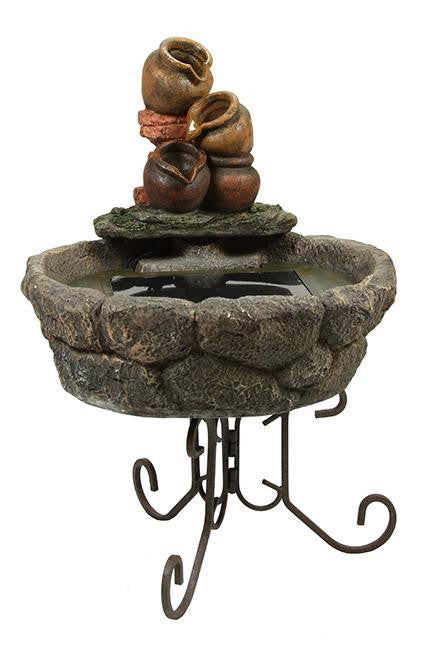 21" Solar Powered Distressed Cobblestone Outdoor Garden Water Fountain