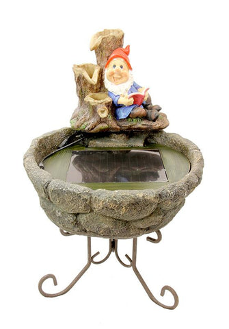 21" Solar Powered Reading Gnome Outdoor Garden Water Fountain