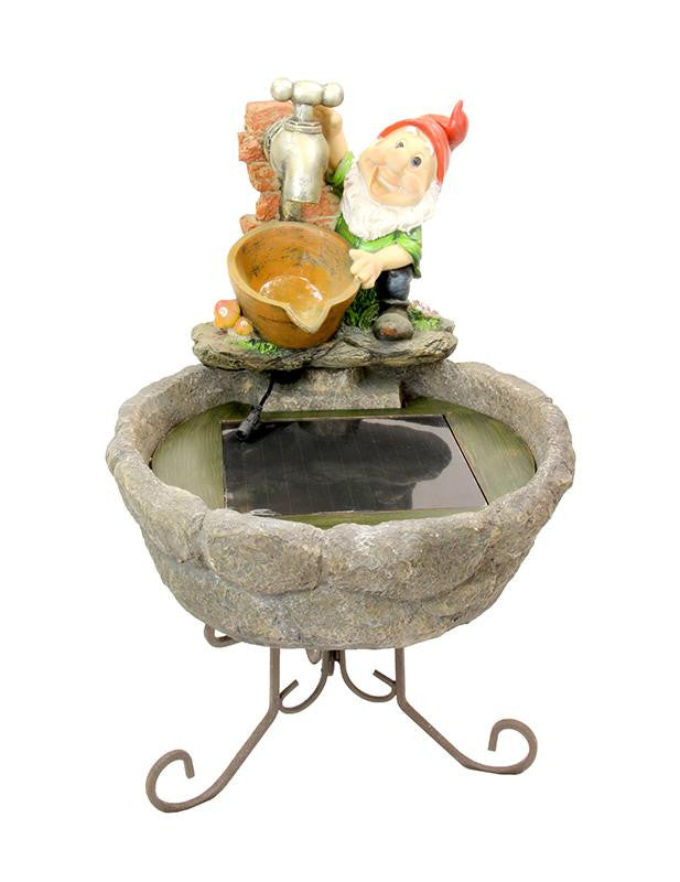 23" Solar Powered Cheerful Watering Gnome Outdoor Garden Water Fountain