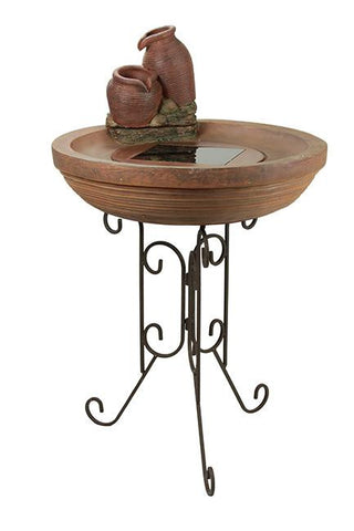 34" Solar Powered Rustic Terracotta Ribbed Outdoor Garden Water Fountain