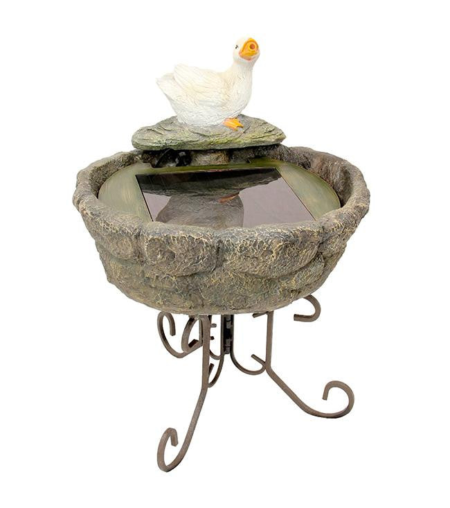 19" Solar Powered Rustic Cobblestone Duck Outdoor Garden Water Fountain