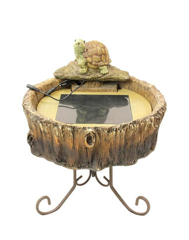 18" Solar Powered Distressed Tree Trunk Turtle Outdoor Garden Water Fountain