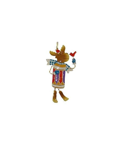 7.25" Purple and Red Striped Reindeer with Red Cardinal Bird Christmas Ornament