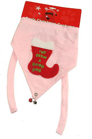 8" I've Been A Good Dog Pink Christmas Animal Pet Bandanna with Red Stocking