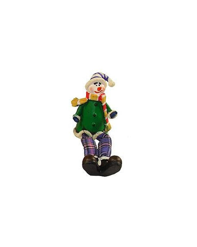 5.5" Festive Green and Purple Plaid Sitting Snowman Christmas Table Top Figure