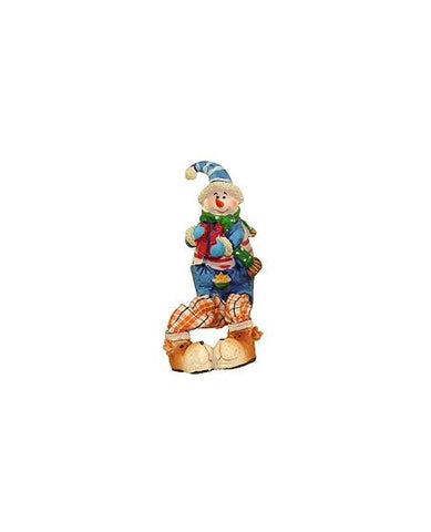 5.5" Festive Blue and Orange Plaid Sitting Snowman Christmas Table Top Figure