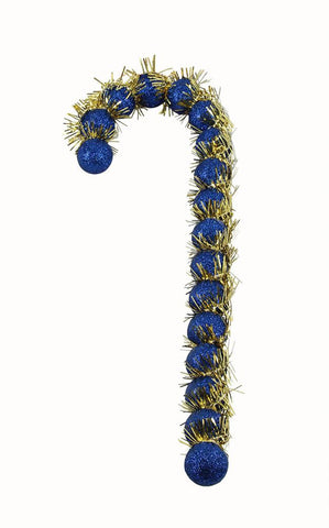 13.5" Blue Glitter Beaded Candy Cane Christmas Ornaments