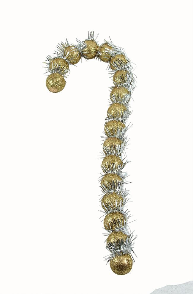 13.5" Gold Glitter Beaded with Silver Tinsel Candy Cane Christmas Ornament