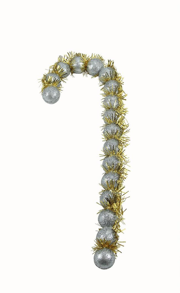 13.5" Silver Glitter Beaded Candy Cane Christmas Ornaments