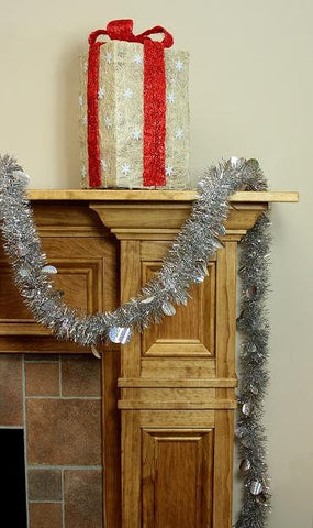 12' Silver Christmas Tinsel Garland with Holographic Polka Dots - Unlit