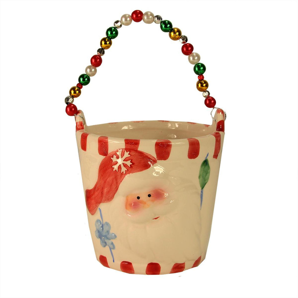 Pack of 4 Ceramic Decorative Christmas Buckets with Beaded Handle 6"