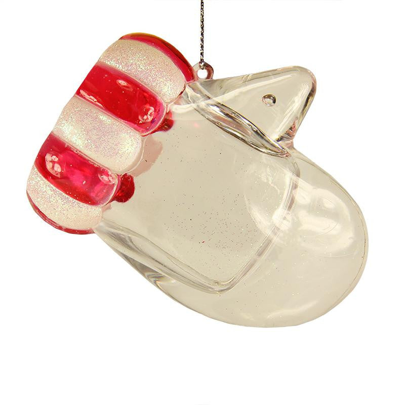 Set of 2 Clear White and Red Glitter Mitten Christmas Ornaments 3.25"