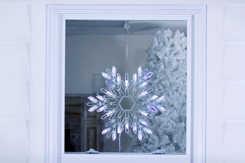 15" Shimmering Pure White-Blue LED Lighted Snowflake Christmas Window Silhouette