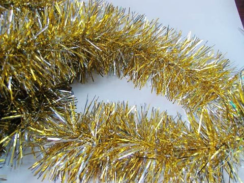 50' Festive Shiny Silver and Gold Christmas Foil Tinsel Garland - Unlit