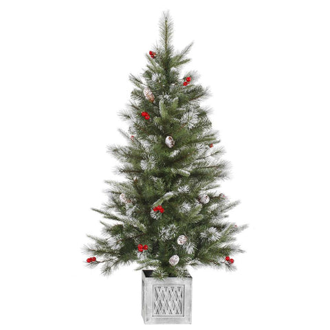 4' Frosted Pine Cone and Berry Potted Artificial Christmas Tree - Unlit