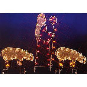 68" Nativity Shepherd and Sheep Silhouette Lighted Wire Frame Christmas Yard Art