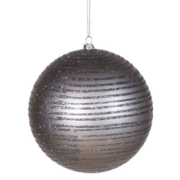 Pewter Glitter Striped Shatterproof Christmas Ball Ornament 3" (75mm)