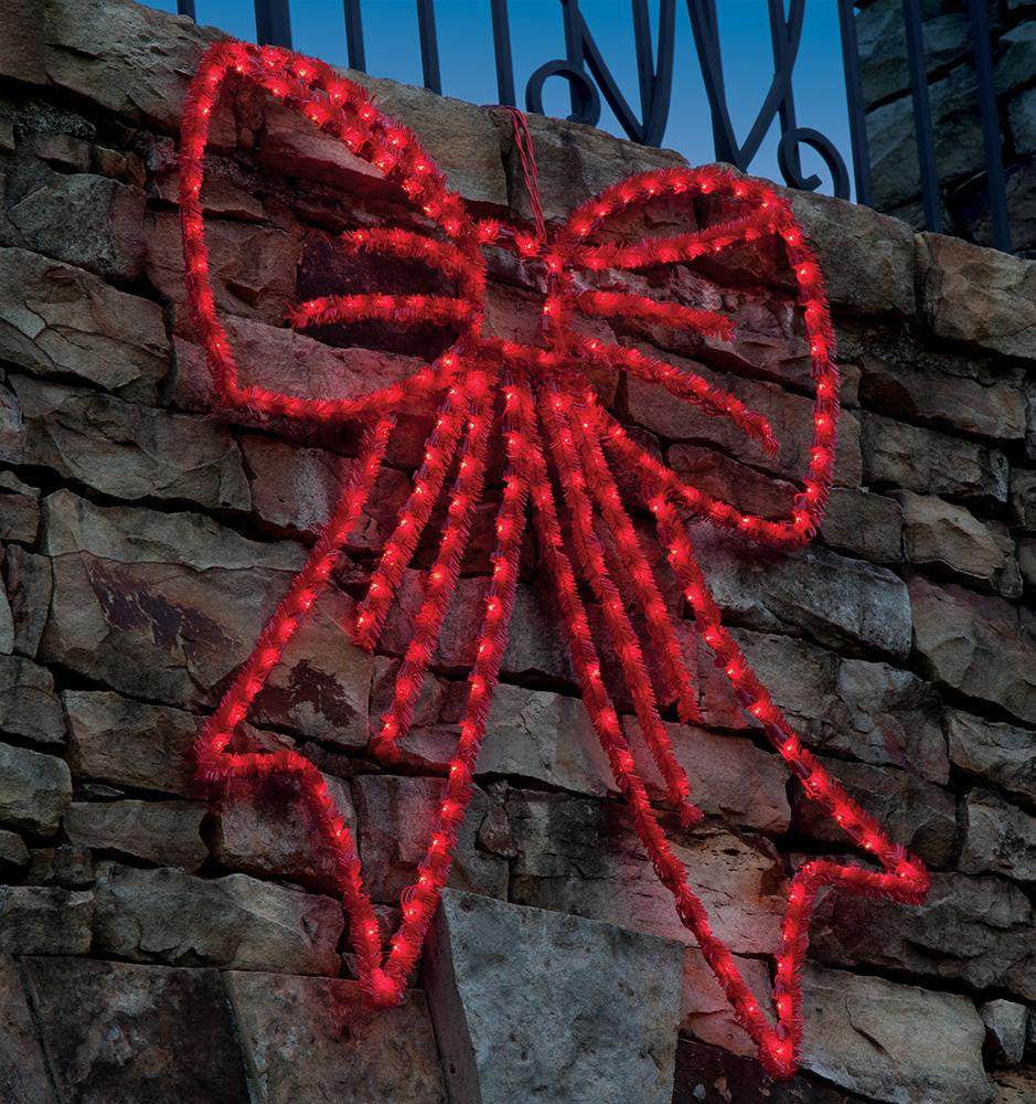 19" Lighted Red Wire Frame Bow Silhouette Hanging Christmas Decoration