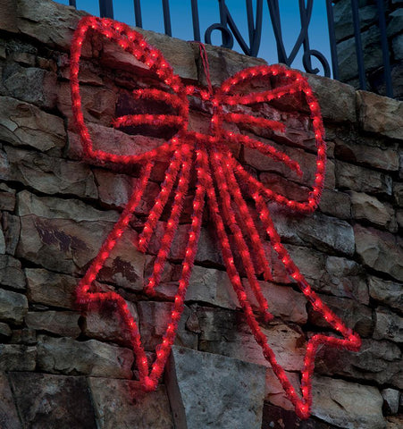 22" Lighted Red Wire Frame Bow Silhouette Hanging Christmas Decoration