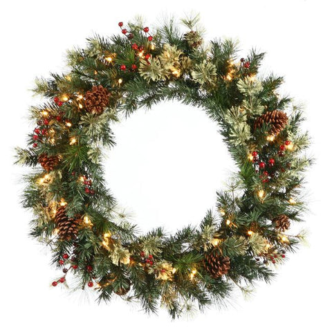 24" Pre-Lit Nisswa Berry Pine with Pine Cones Artificial Christmas Wreath - Clear Lights