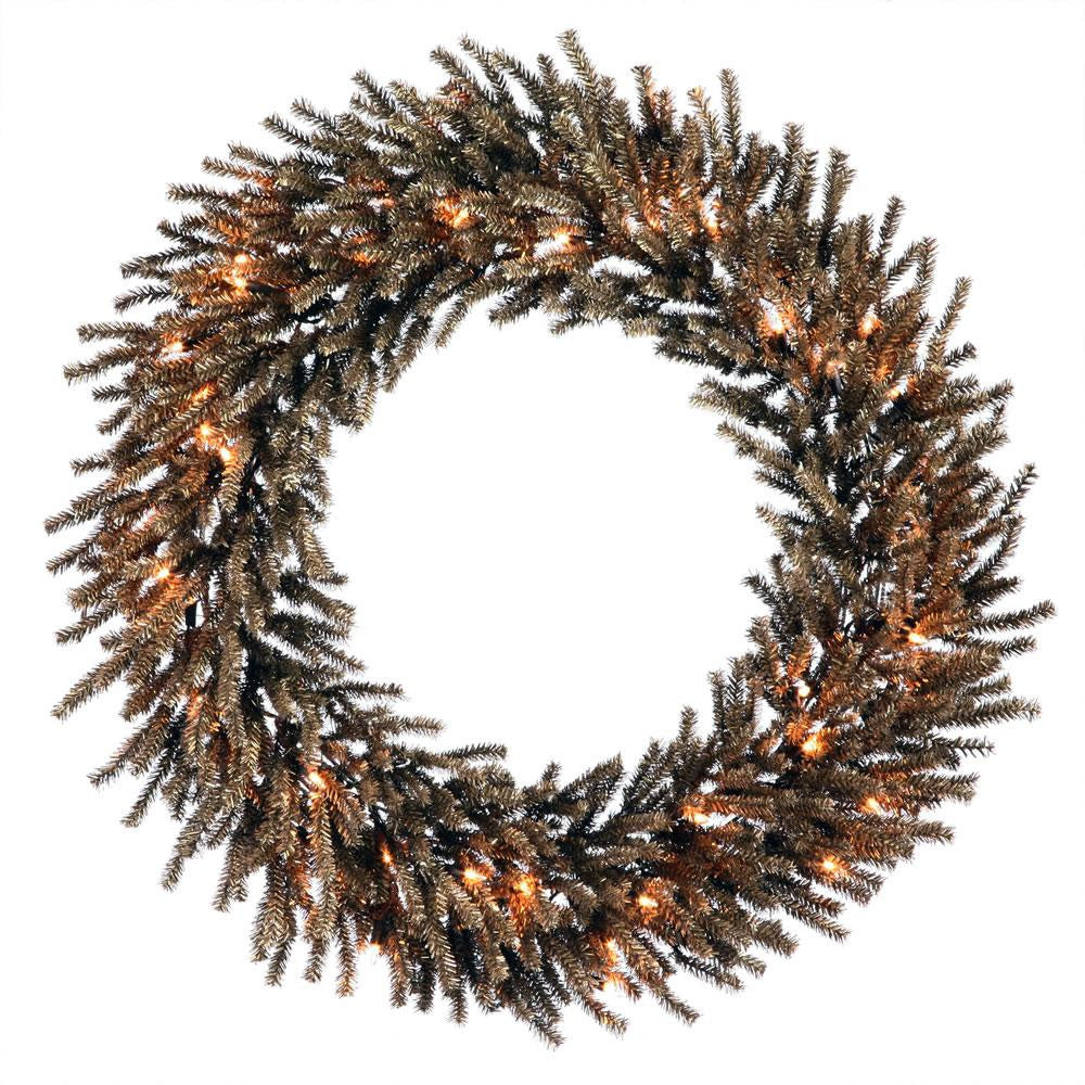 24" Pre-Lit Sparkling Chocolate Brown Artificial Christmas Wreath - Clear Lights