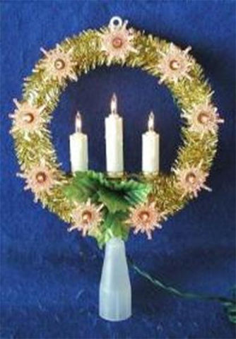 8" Lighted Gold Tinsel Wreath with Candles Christmas Tree Topper - Clear Lights